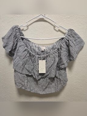 A New Day Women's  Striped Off-Shoulder Ruffled CropTop